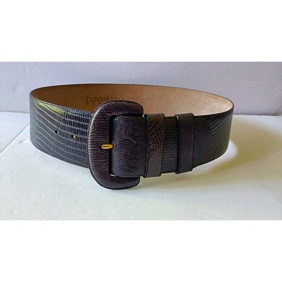 Donna Karan Leather Wide Belt MADE in ITALY Genuine Leather Deep Purple Vtg New - Picture 1 of 10